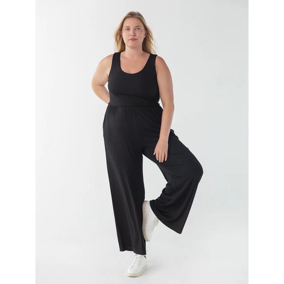 IMBŌDHI Hana Jumpsuit 2.0 Ribbed Black Wide Leg Size 2X - Picture 1 of 4